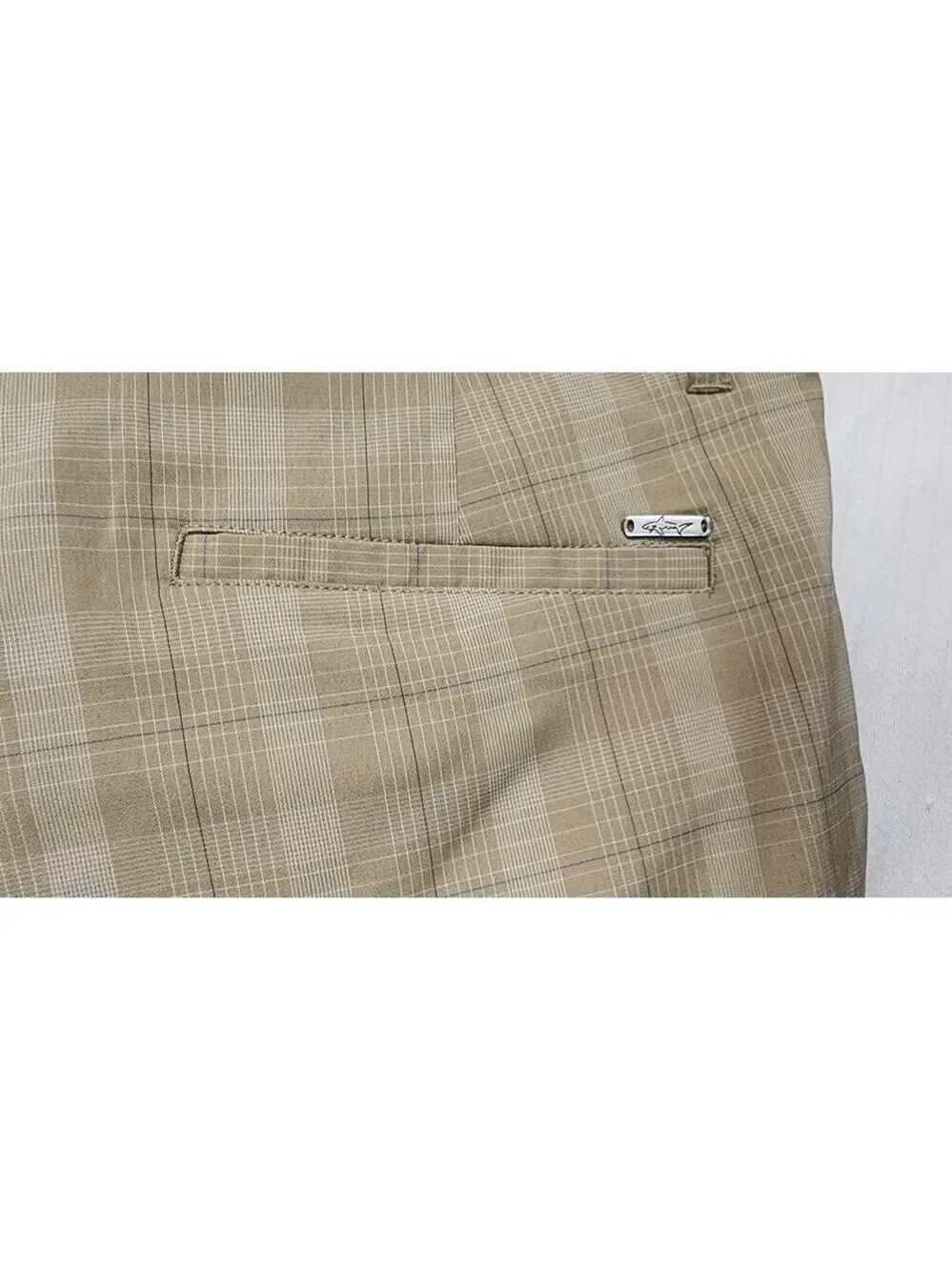 Greg Norman Men's Tasso Elba Tech Plaid Golf Shorts Size 38 Color Tan